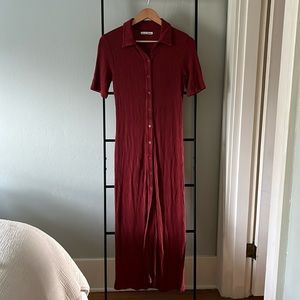 Reformation ribbed midi button down dress